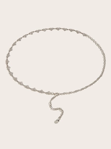 Sparkling silver heart-shaped rhinestone waist chain belt for women's dresses