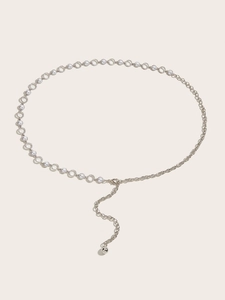 Elegant thin waist chain with silver rings and white pearls for dresses and skirts