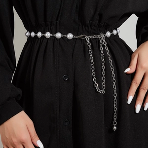 Élégante Chaîne de Taille en Künstliche Perles d'Imitation pour Femmes Ceinture à Maillons en Métal Argenté Réglable Avec Accents de Strass pour Mariage Fête Accessoire