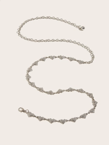 Silver heart-shaped rhinestone waist chain belt with adjustable link and lobster clasp
