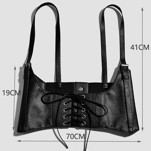Detailed dimensions of black PU leather corset vest with lace-up front and silver eyelets