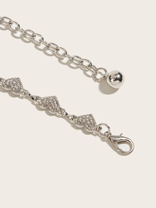 Elegant silver heart rhinestone waist chain belt with sparkling crystals and adjustable clasp