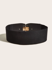 Women wide elastic corset belt with golden rectangular buckle for dresses and coats