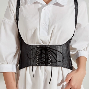 Women Fashion Punk Strap Corset Belt Black PU Leather Lace Up Waist Shaper Alloy Buckle Gothic Streetwear Accessories