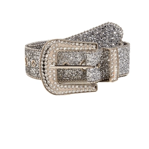 Ceinture à strass scintillants style western argenté pour jean femme mode