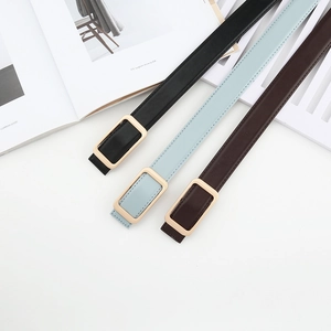 Women's Fashion Faux Leather Belt With Square Gold Buckle Versatile Casual Waist Belt For Jeans Dresses Trousers