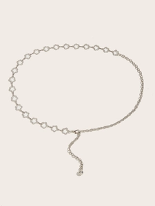 Zilveren strass bloem metalen taillenketting met verstelbare sluiting voor jurken