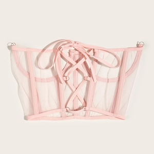 Ceinture corset en maille rose avec laçage frontal et anneaux pour une coupe ajustée