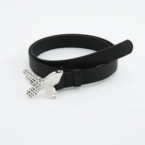 Women Fashion Faux Leather Belt With Butterfly Alloy Buckle Casual Korean Minimalist Waist Strap For Jeans Dresses