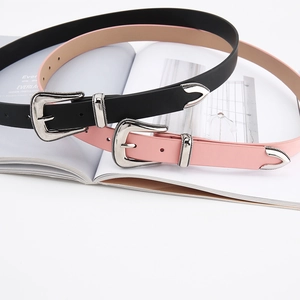 Women's Retro Western Faux Leather Thin Belt With Engraved Alloy Pin Buckle Fashion Casual Waistband For Jeans Dresses