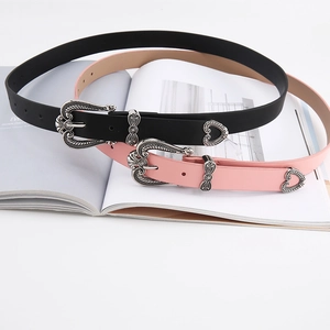 Women Vintage Western Engraved Faux Leather Thin Belt Alloy Buckle Decorative Waistband For Jeans Dress Ladies Fashion Belt