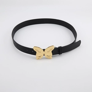Ceinture noire Y2K en simili cuir avec une grande boucle papillon dorée et polie élégante