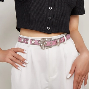 Y2K Damen Strass Gürtel Pailletten Glitzer Rosa Hüftgürtel PU Leder Legierung Schnalle Mode Dekorativer Gürtel Für Jeans