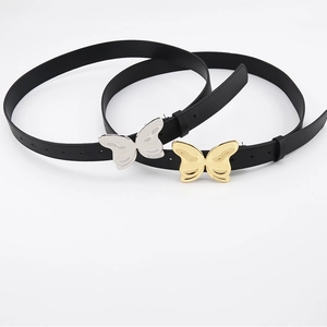 Ceinture Femme Y2K Boucle Métal Papillon Similicuir Rétro Esthétique Spicy Girl Strass Ceinture Décorative Noire