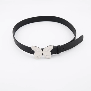 Ceinture noire pour femme style Y2K avec boucle en métal en forme de papillon argenté