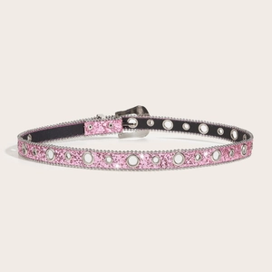 Glitzernder rosa Strass-Gürtel mit silbernen Ösen und Metallschnalle für Damen Accessoires