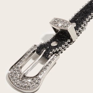 Funkelnder Strassgürtel für Damen mit Glitzerriemen und silberner Nieten-Metallschnalle