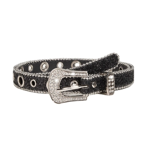 Funkelnder schwarzer Strassgürtel mit Western-Schnalle und Ösen für Damen Mode
