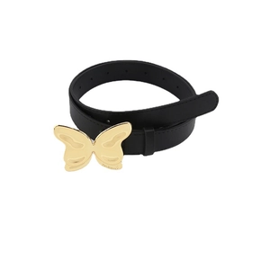 Ceinture Y2K noire en similicuir avec boucle métallique papillon dorée pour femme
