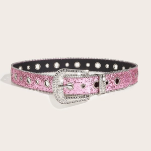 Ceinture rose pailletée pour femme avec boucle western et strass brillants