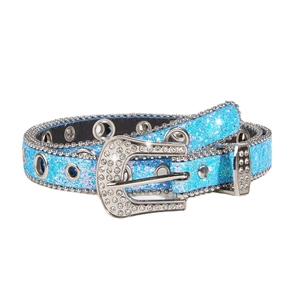 Chic light blue rhinestone belt for women featuring Y2K sequins and sparkling buckle