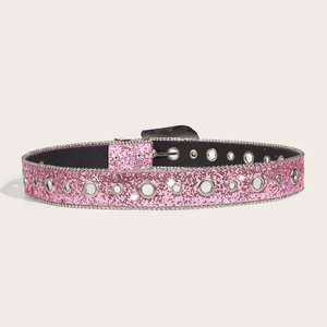 Ceinture rose pailletée avec œillets métalliques argentés et boucle classique en D