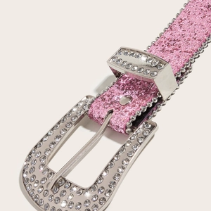 Ceinture rose scintillante pour femme avec strass et bordure en chaîne argentée
