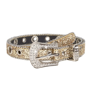 Sparkly rhinestone belt for women with glitter strap and metallic western buckle design