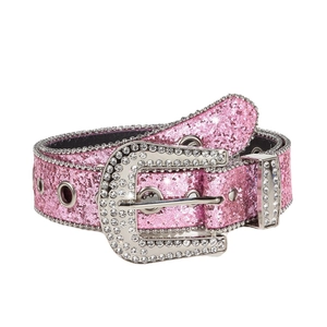 Ceinture rose pailletée pour femme avec boucle en strass et style western Y2K tendance