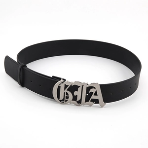 Ceinture noire pour femmes avec une boucle en lettres BIA argentées de style gothique