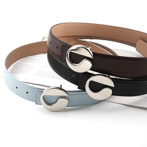 Women Fashion Faux Leather Belt With Silver Alloy Snap Buckle Casual Thin Waistband For Jeans Dresses Ladies Accessories