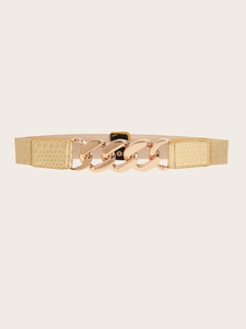 Chic gold chain buckle elastic waist belt with snakeskin texture for women's dresses
