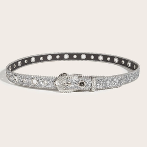 Ceinture à strass argentés scintillants avec boucle punk Y2K pour jeans et robes