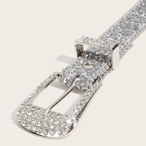 Ceinture argentée élégante avec strass brillants et paillettes pour femmes à la mode