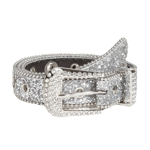 Ceinture à strass argentés avec boucle métallique Y2K pour jeans femme tendance