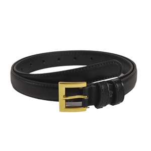Classic black leather belt for women featuring a minimalist gold square pin buckle design