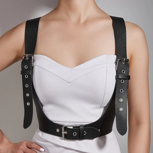 Gothic Punk Faux Leather Harness Corset Belt For Women Black Streetwear Adjustable Body Strap Waist Cinch Waistband