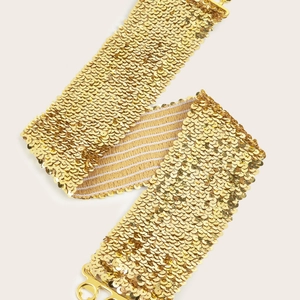 Ceinture large dorée à paillettes pour femmes avec élastique et motif d'écailles de poisson