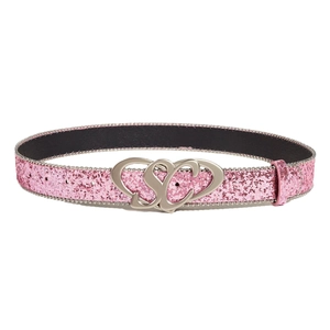 Pink sequin belt with silver heart-shaped SC letter buckle for women stylish jeans