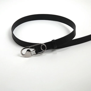 Vintage black leather belt for women featuring a creative silver heart-shaped safety pin buckle