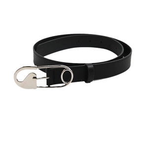 Vintage black leather belt for women featuring a creative silver paperclip metal buckle