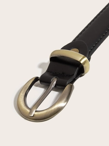 Ceinture femme vintage en cuir noir avec boucle ardillon en bronze pour jeans chic