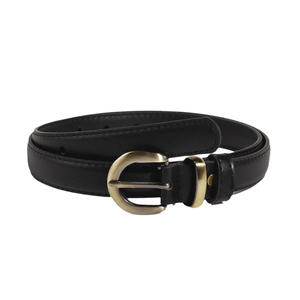 Ceinture minimaliste en cuir noir pour femme avec boucle ronde en bronze vintage