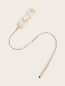 Minimalist gold metal snake chain belt with interlocking rectangular buckles for dresses