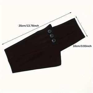 Detail view showing 35cm x 10cm black fabric corset belt with button fasteners