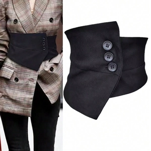 Women Fashion Black Corset Belt Asymmetrical Triple Button Decorated Wide Waist Cinch Belt For Suits Shirts Dresses