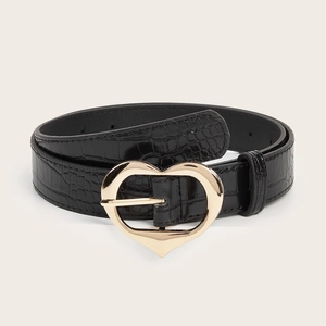 Ceinture en Similicuir pour Femme Mode Boucle en Cœur Motif Crocodile Rétro Ceinture Polyvalente pour Jean Robe Décorative
