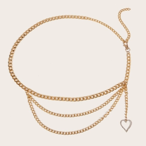 Multilayer gold metal waist chain belt with heart pendant for women and dresses