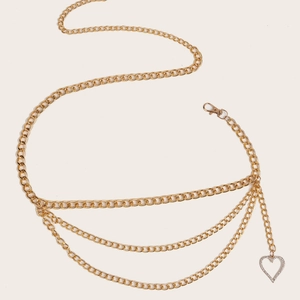Chic multi-layer gold metal waist chain with rhinestone heart pendant for dresses