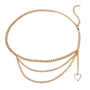 Gold multi-layer chain belt for dresses with hollow heart pendant and lobster clasp
